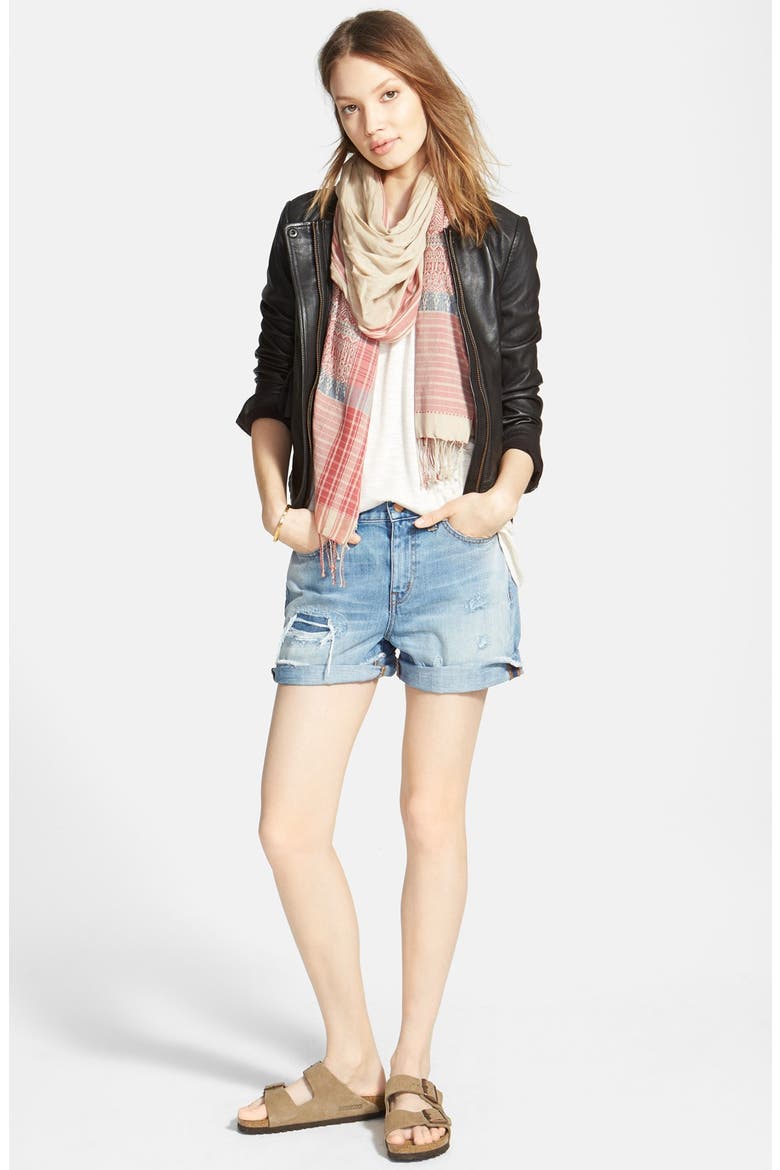 'Metropolis' Collarless Leather Jacket, Alternate, color, TRUE BLACK