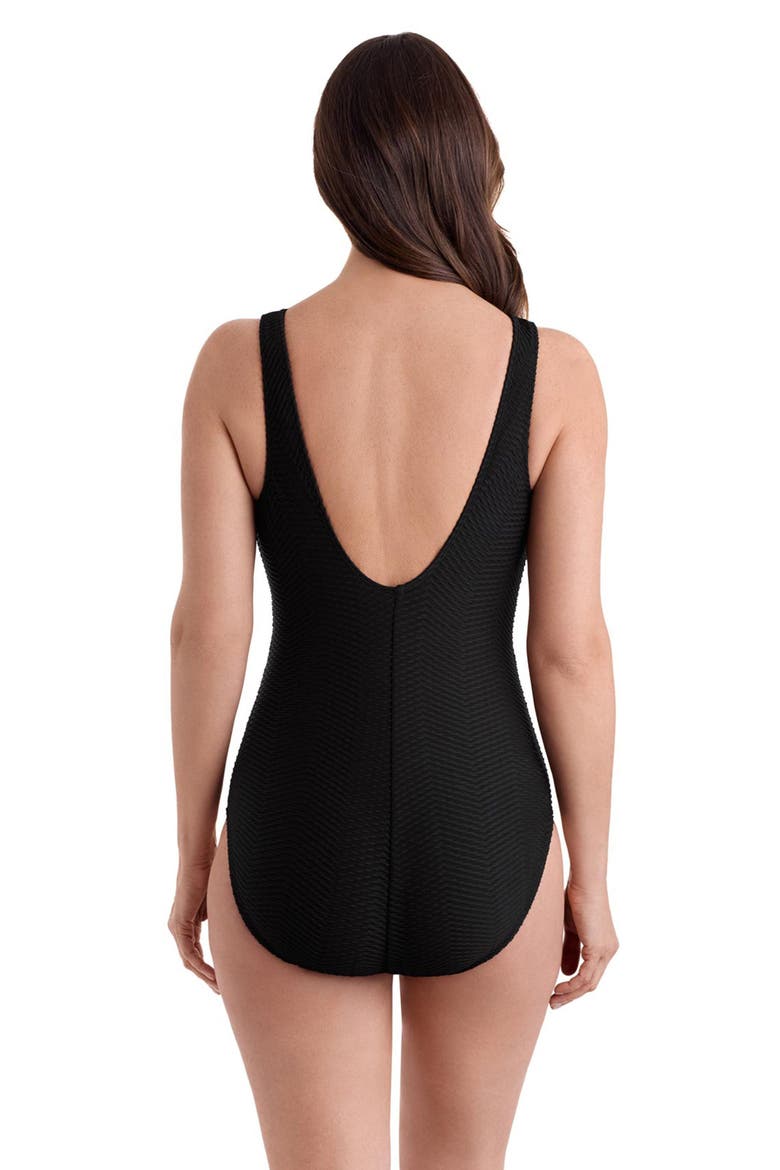 Pide Side Shirred Surplice Long Torso One-Piece Swimsuit, Alternate, color, Texture Luxe