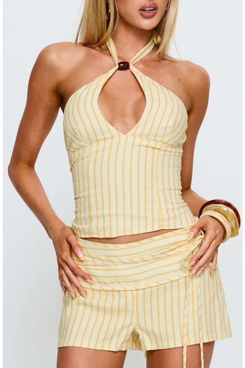 Electric Night Stripe Lace-Up Halter Top, Main, color, YELLOW STRIPE