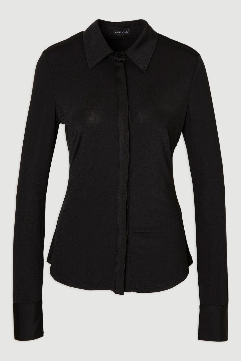 Petite Drapey Crepe Slim Collared Shirt - image 2