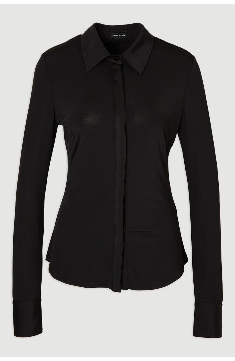 Karen Millen Petite Drapey Crepe Slim Collared Shirt, Alternate, color, Black