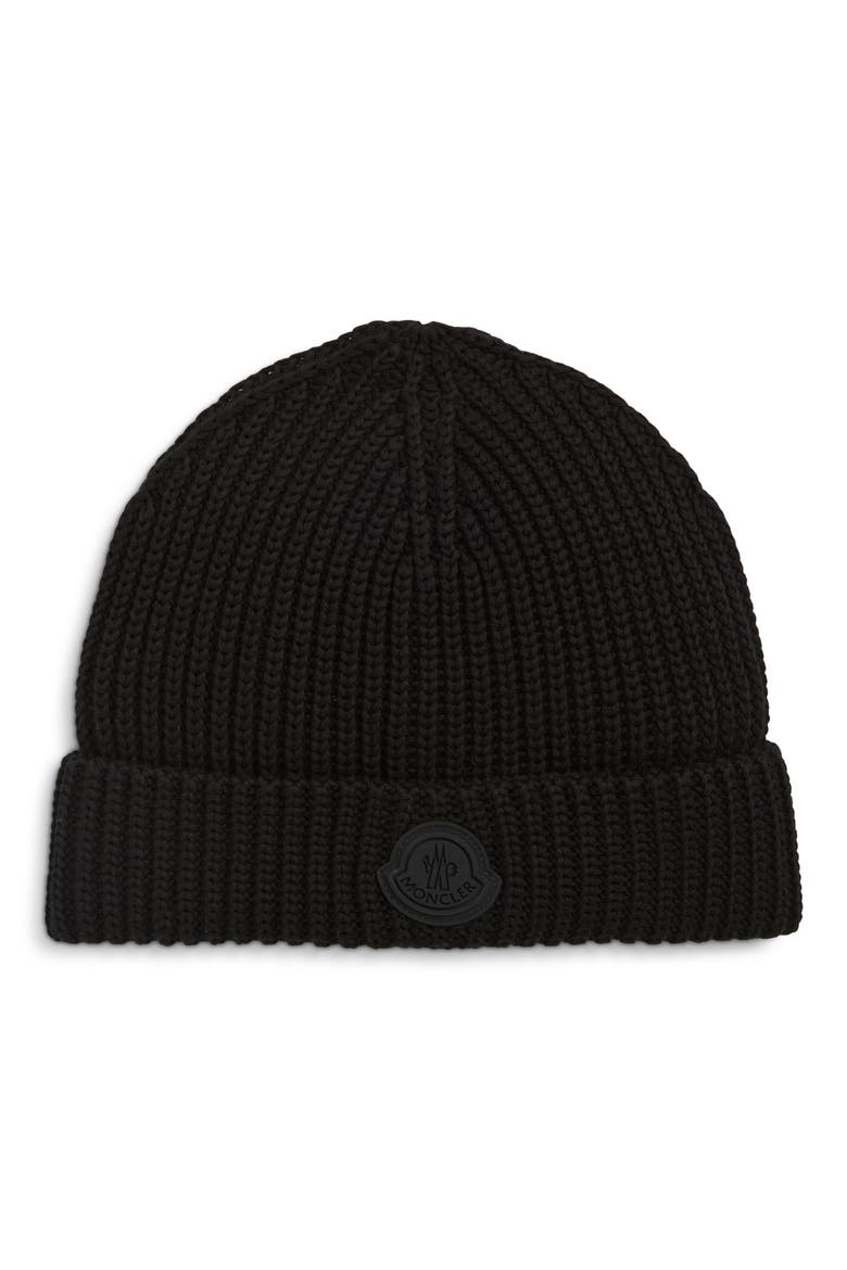 Logo Patch Cotton Rib Beanie, Main, color, BLACK