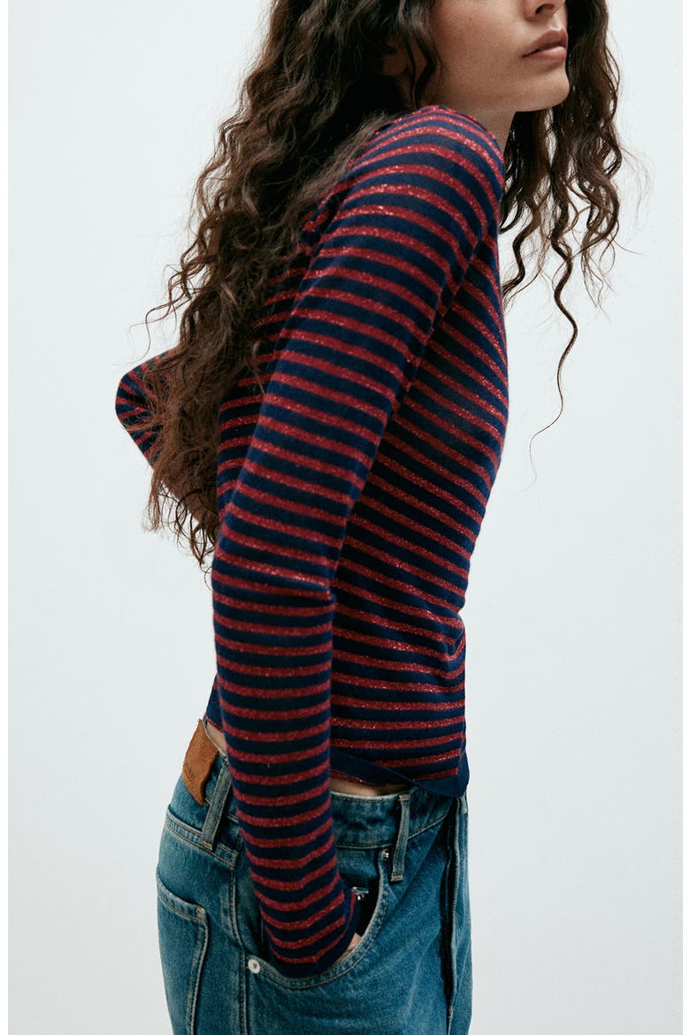 Striped Metallic Thread Sweater, Alternate, color, NAVY