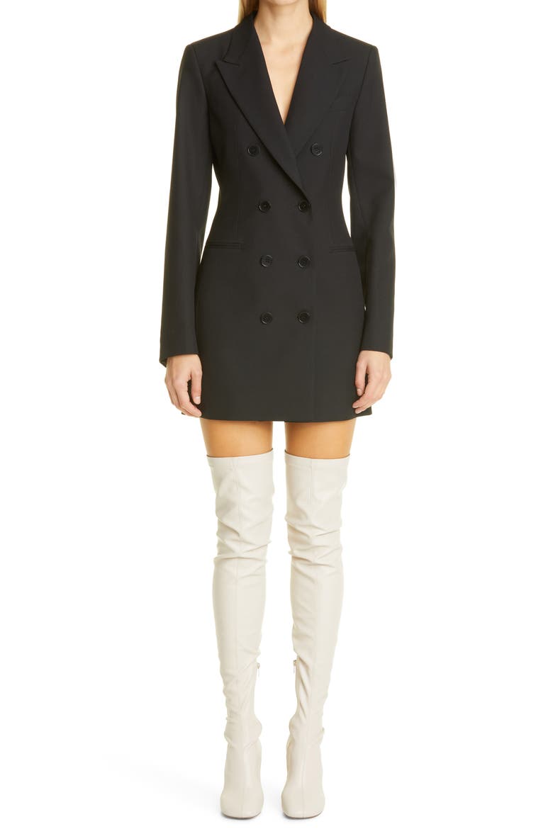 Double Breasted Wool Blazer Dress, Main, color, BLACK