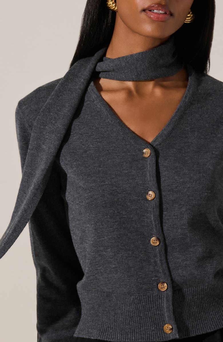 ASTR the Label Glynne Scarf V-Neck Cardigan, Alternate, color, Charcoal
