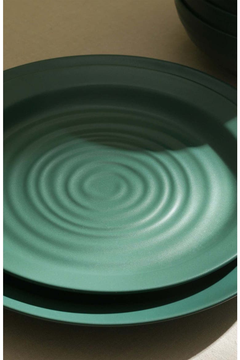 Orbit Stoneware 12-Piece Dinnerware Set with Pasta Bowls, Alternate, color, Green