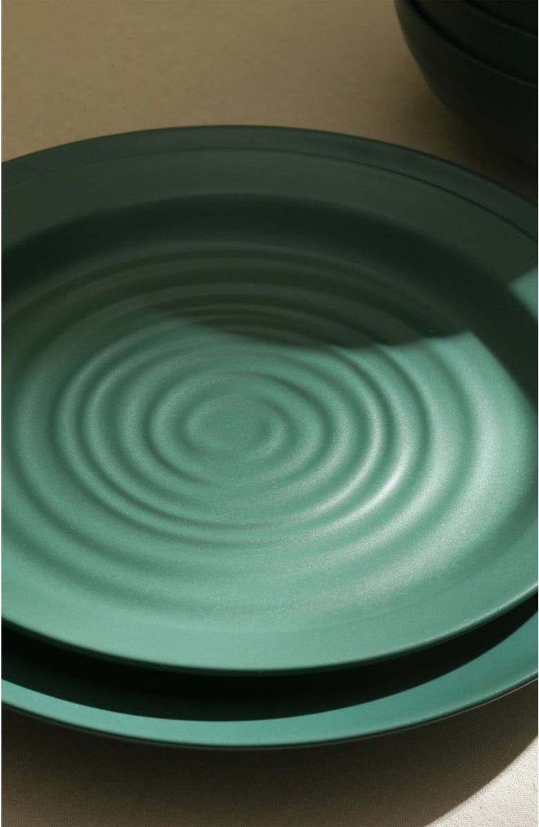 Stone Lain Orbit Stoneware 12-Piece Dinnerware Set with Pasta Bowls, Alternate, color, Green