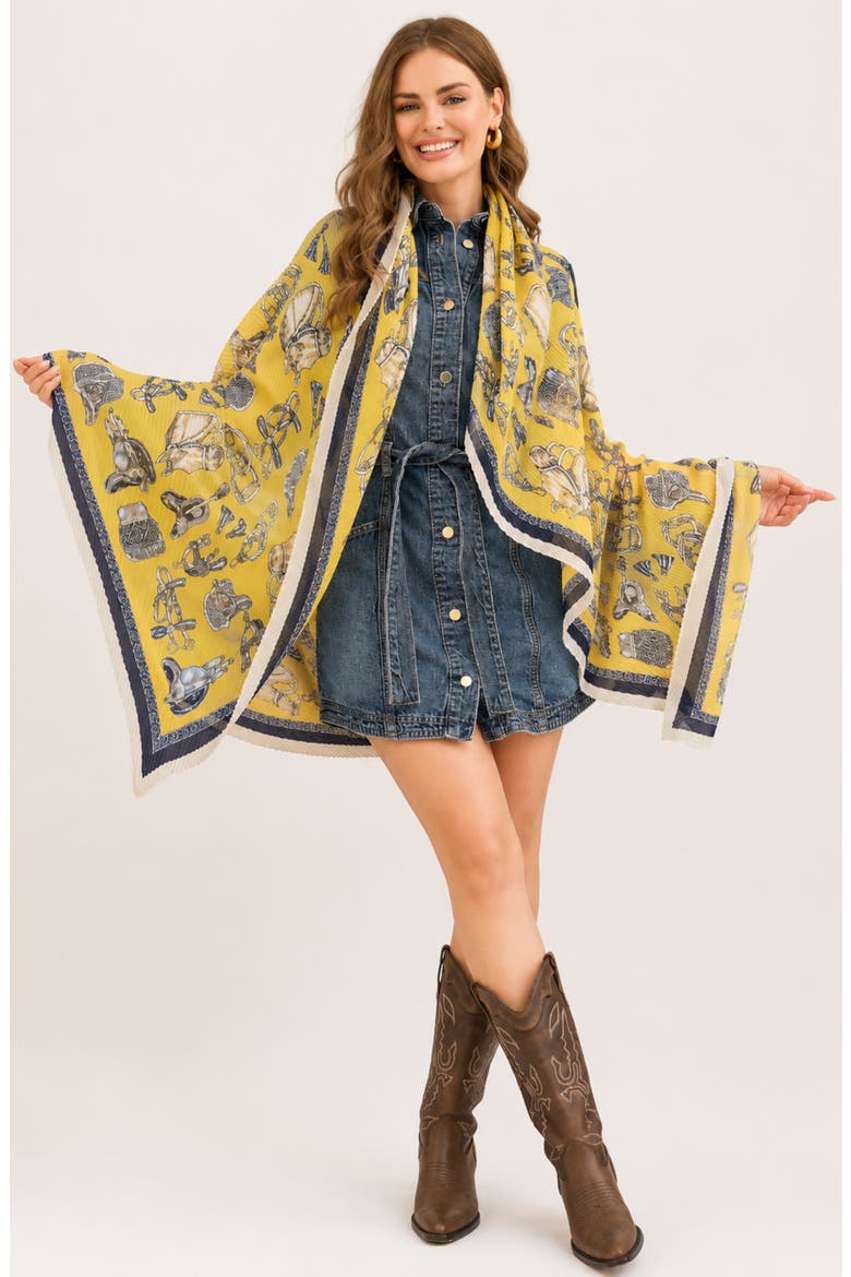 Equestrian Crinkle Scarf, Alternate, color, YELLOW