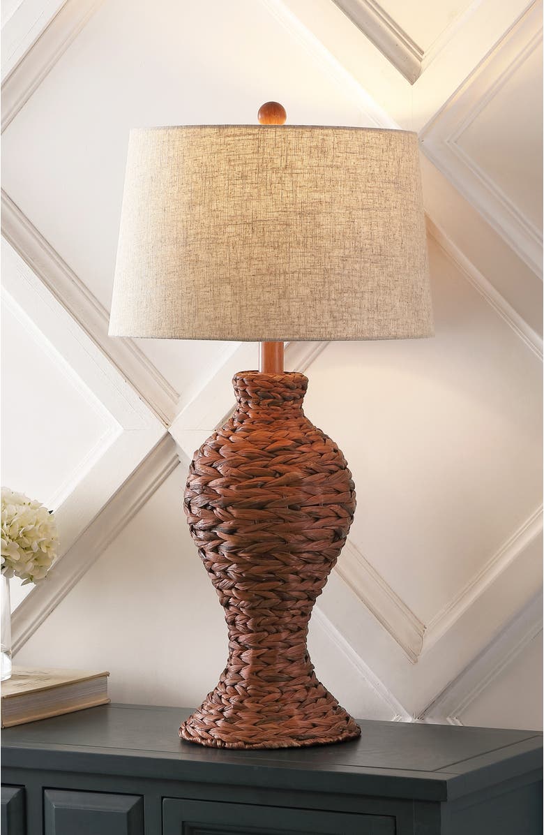 JONATHAN Y Elicia 31" 1-Light Coastal Cottage Water Hyacinth Weave LED Table Lamp, Alternate, color, Dark Brown