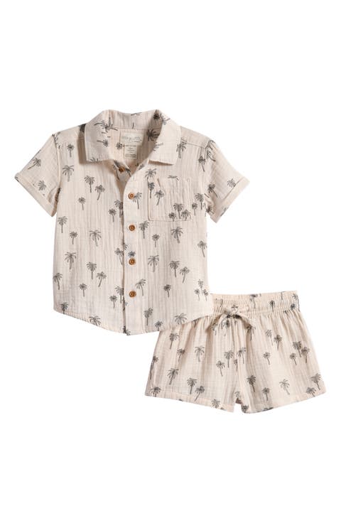 Print Organic Cotton Gauze Button-Up Shirt & Shorts Set (Baby)