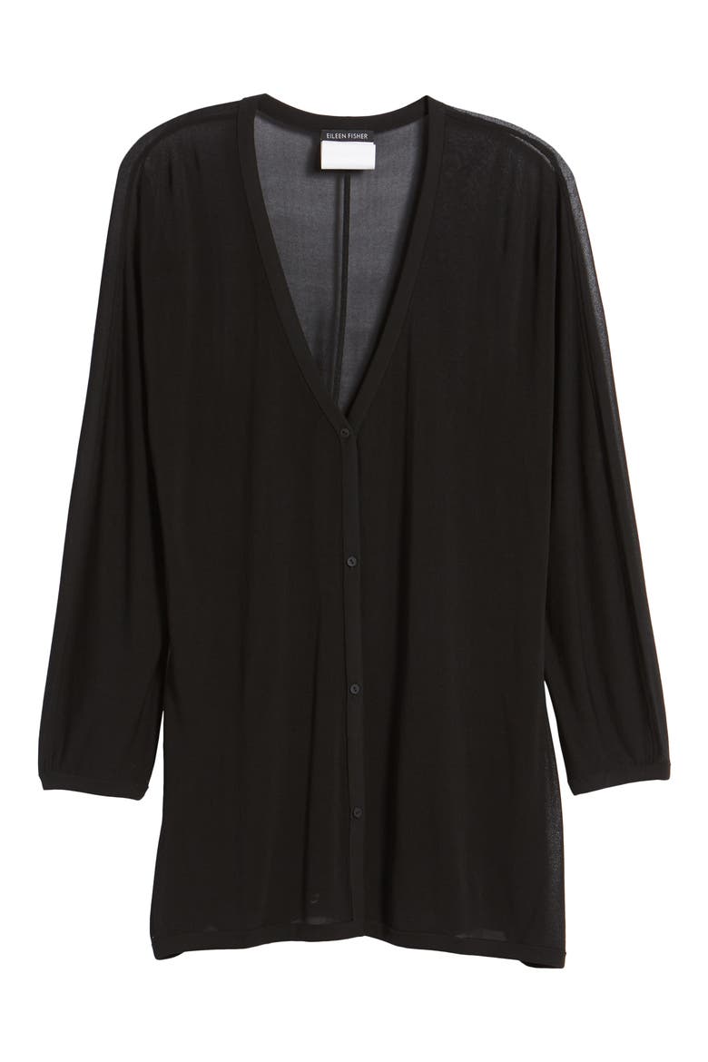 Sheer Silk Cardigan, Alternate, color, BLACK