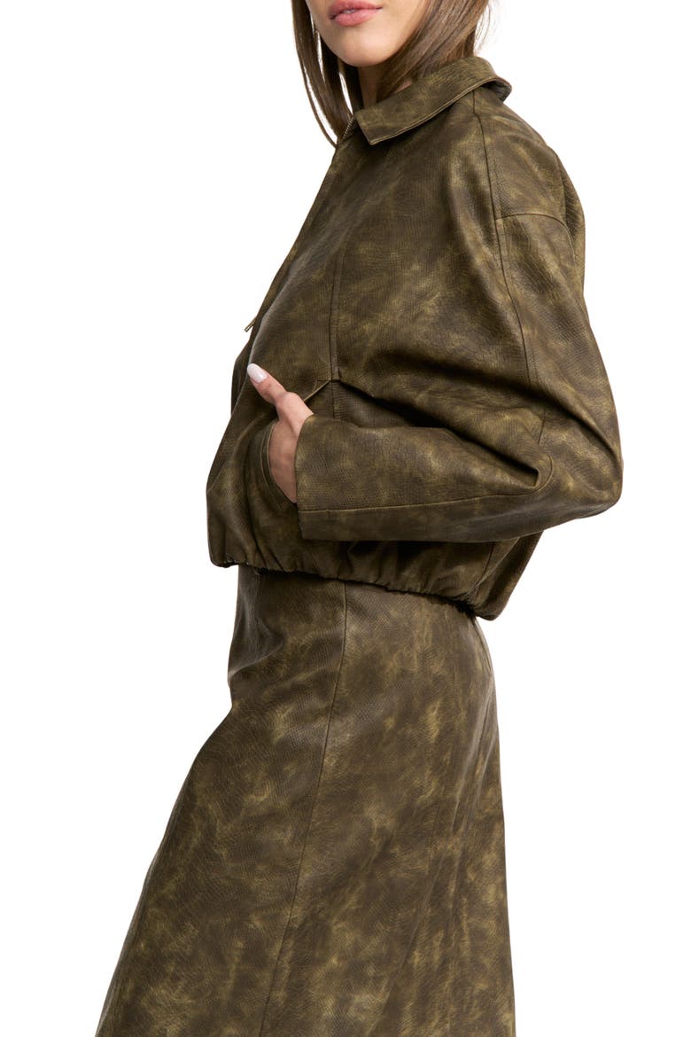 Margot Croc Embossed Faux Leather Bomber Jacket, Alternate, color, OLIVE