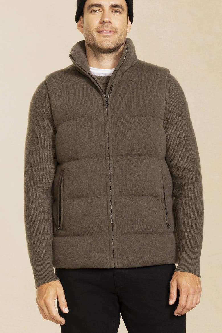 Cody Cashmere Puffer Vest, Alternate, color, Dark Olive