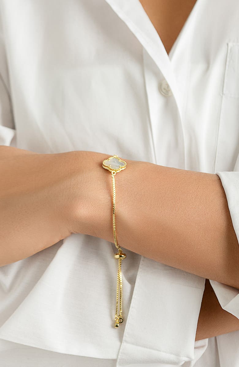 Adornia Mother-of-Pearl Clover Slider Bracelet & Stud Earrings, Alternate, color, White/ Gold