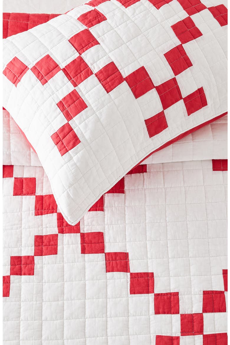 Irish Chain Patchwork Quilt Set, Alternate, color, RED