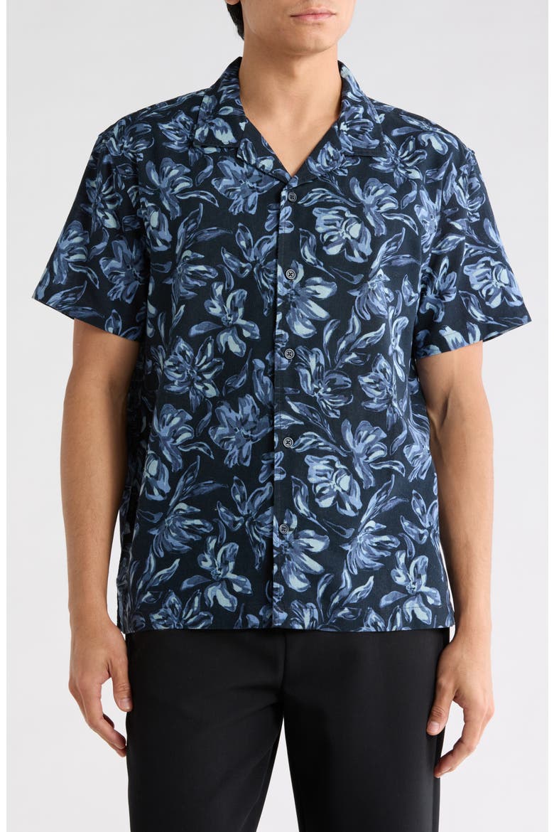 Floral Linen Blend Camp Shirt, Main, color, NAVY SMALL PAINTED COSMOS