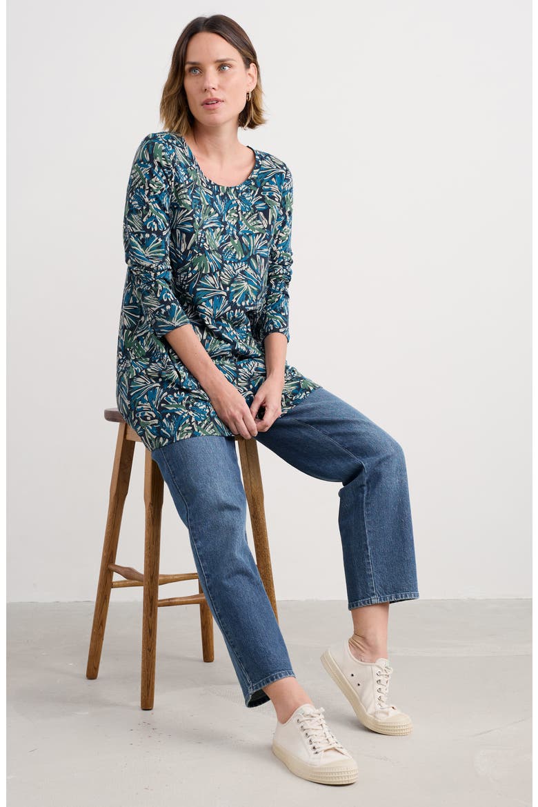 Frond Print Long Sleeve Cotton Jersey Tunic, Alternate, color, ARTIST MARKS MARITIME