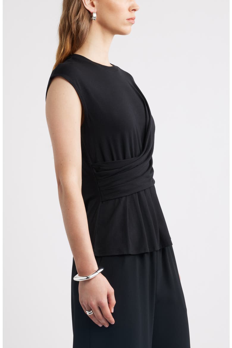 Draped Cap Sleeve Peplum Top, Alternate, color, BLACK
