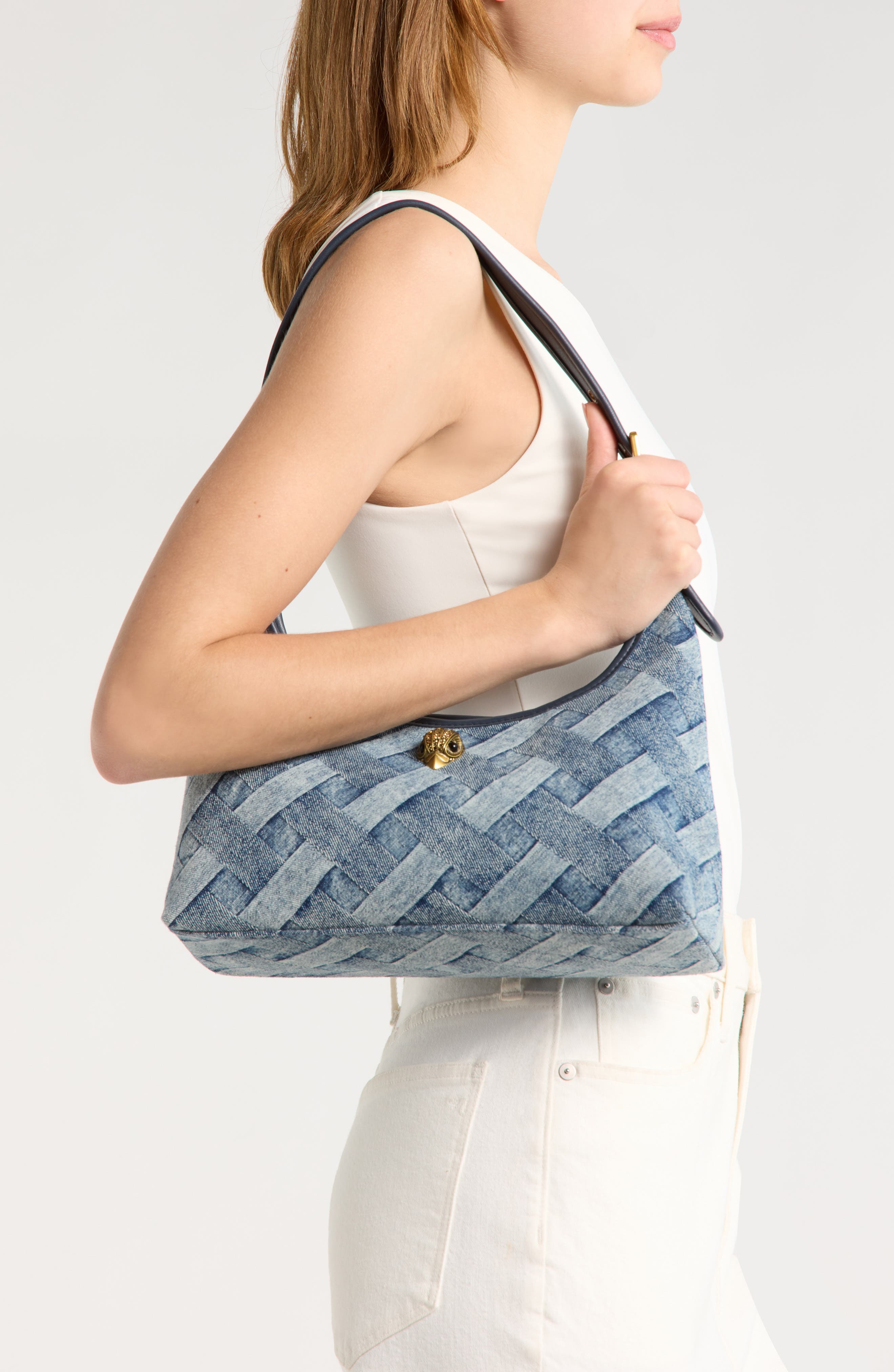 Kurt Geiger London Kurt Denim Shoulder Bag, Alternate, color, Navy