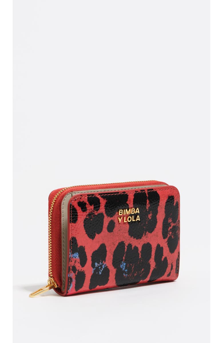 Bimba y Lola Textured Shiny Leopard Print Flap Wallet, Main, color, Leopard Poppy Red