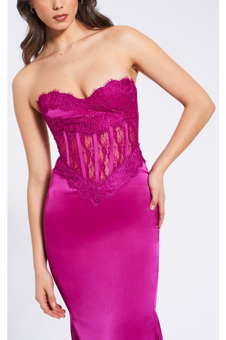Everleigh Lace Satin Corset Maxi Dress, Alternate, color, Fuchsia