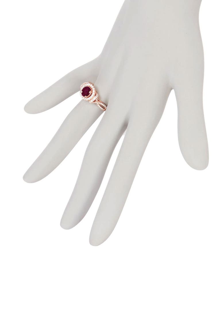 Rose Gold Plated Sterling Silver Lab Ruby CZ Ring, Alternate, color, RED
