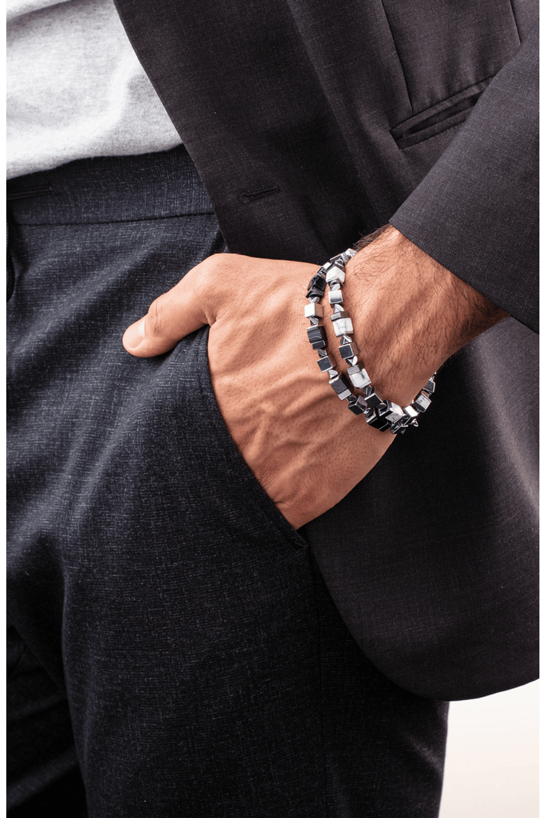 Bracelet Precious Cubes Black-Silver, Alternate, color, Silver