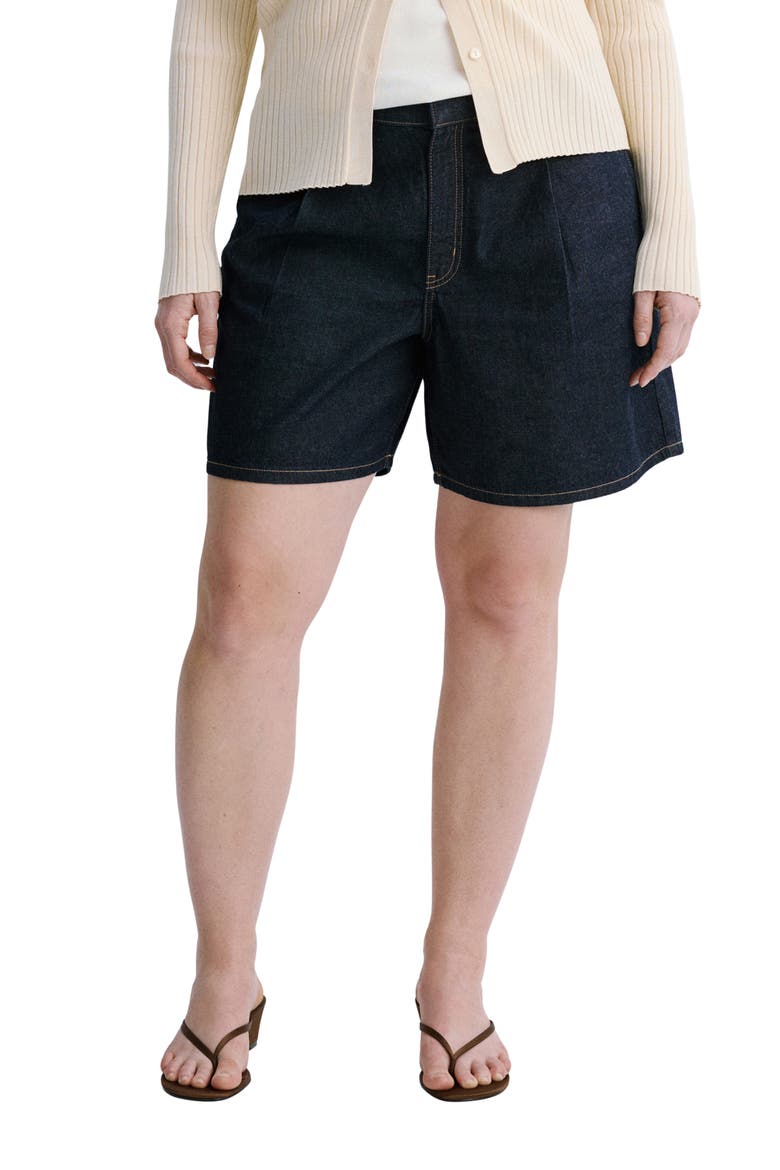 Pleated Cotton & Linen Denim Bermuda Shorts, Main, color, OPEN BLUE