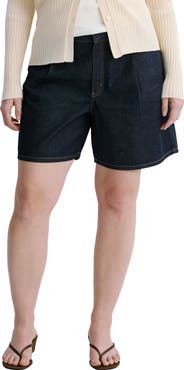MANGO Pleated Cotton & Linen Denim Bermuda Shorts