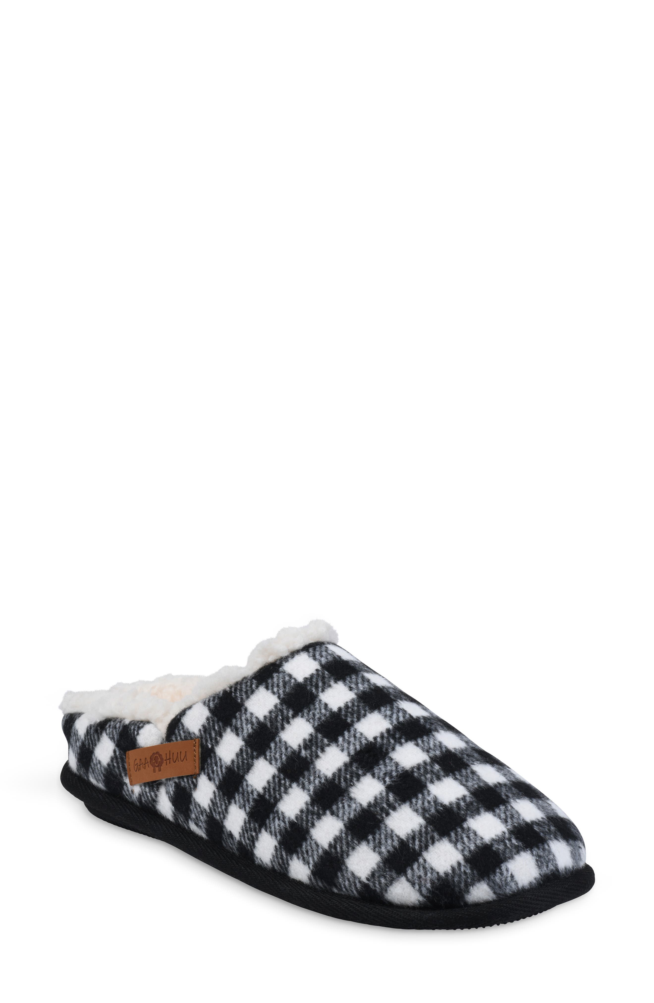 GAAHUU Buffalo Check Faux Shearling Lined Slipper, Main, color, 