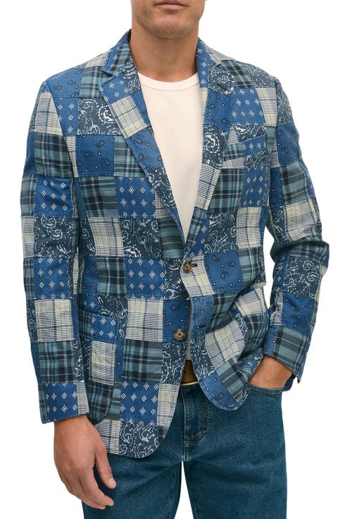 Classic Fit Cotton Patchwork Madras Sport Coat