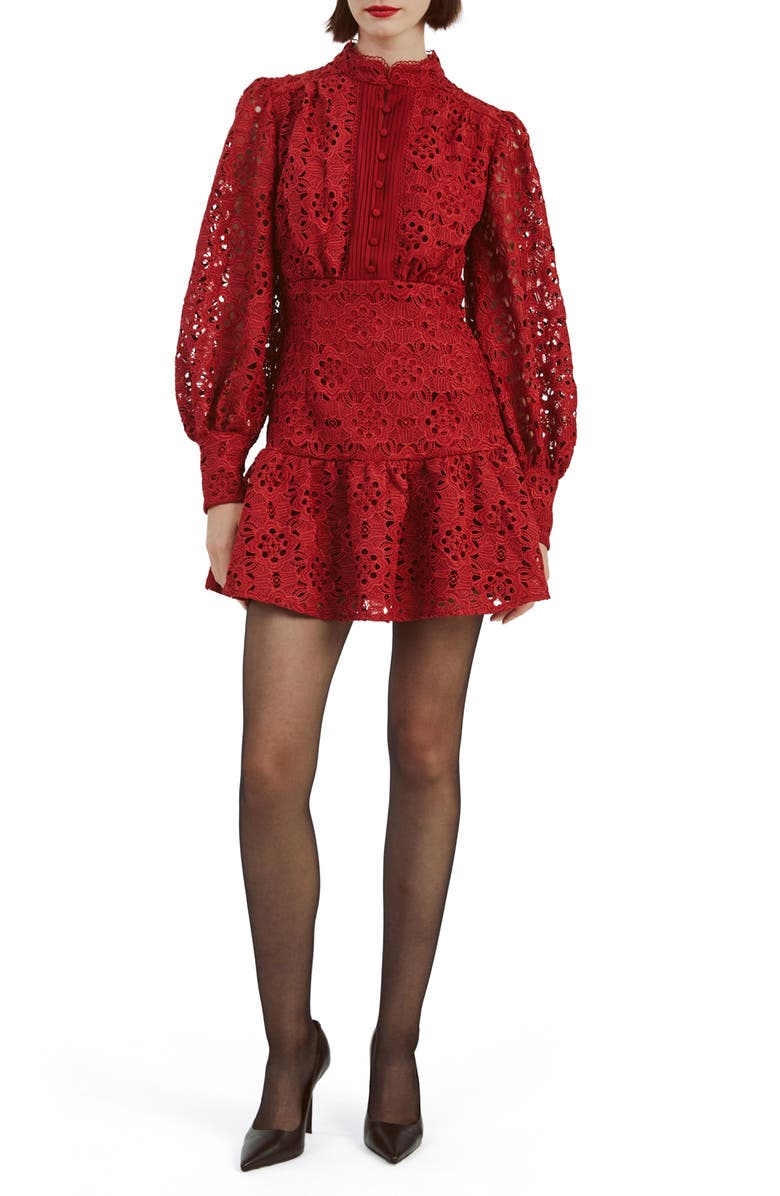 Bardot Remy Long Sleeve Floral Lace Minidress, Main, color, 