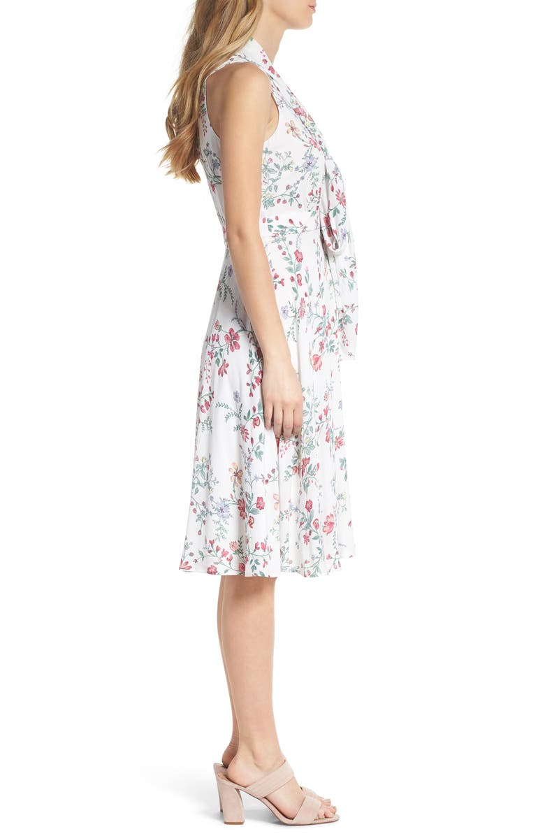 Gal Meets Glam Collection Alexis Delicate Blossom Print Tie Neck Dress, Alternate, color, 