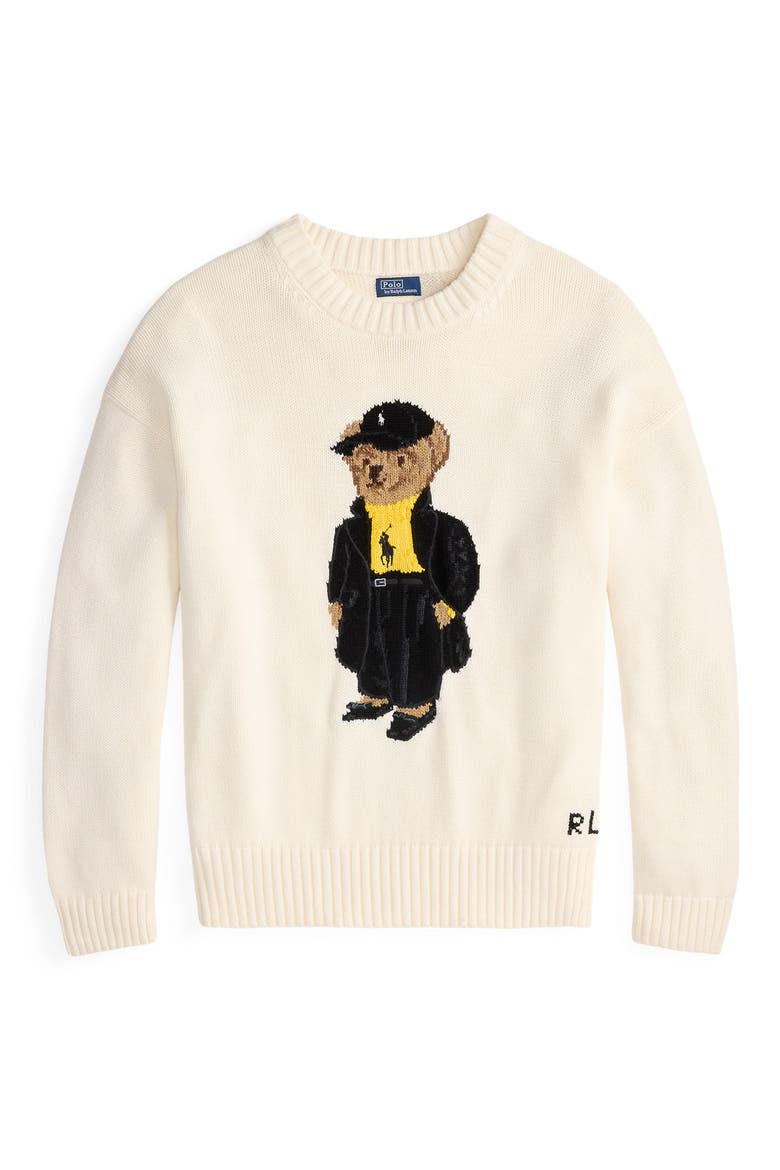 Polo Bear Cotton Crewneck Sweater, Alternate, color, CLUBHOUSE CREAM MULTI