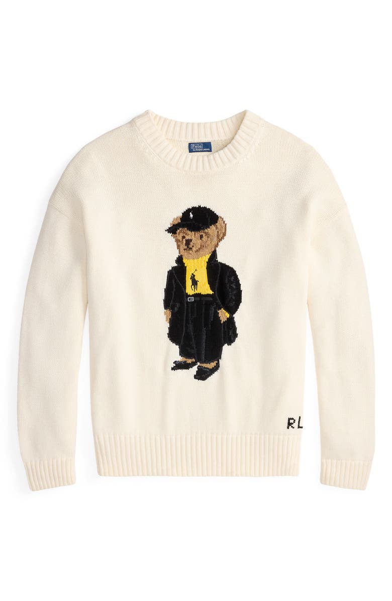 Polo Ralph Lauren Polo Bear Cotton Crewneck Sweater, Alternate, color, Clubhouse Cream Multi