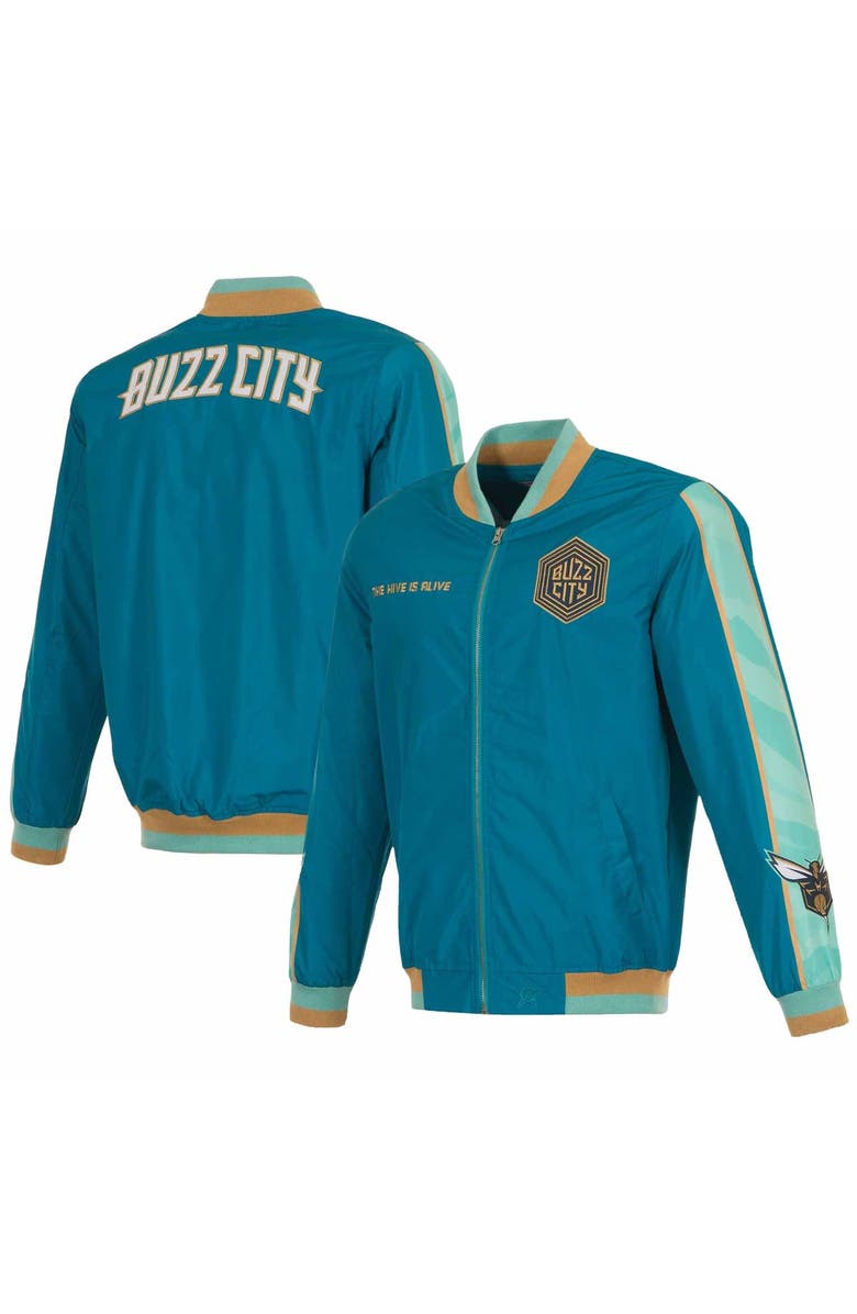JH DESIGN Men's JH Design Turquoise Charlotte Hornets 2023/24 City Edition Full-Zip Bomber Jacket, Main, color, 