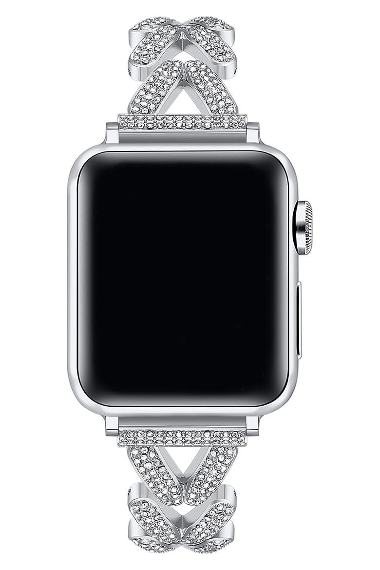 Valentina Stainless Steel & Rhinestone Apple Watch® Bracelet Watchband, Alternate, color, SILVER