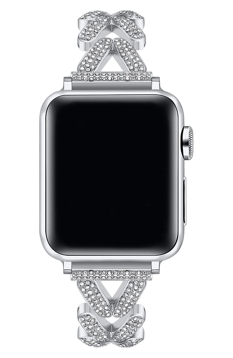 Posh Tech Valentina Stainless Steel & Rhinestone Apple Watch<sup>®</sup> Bracelet Watchband, Alternate, color, Silver