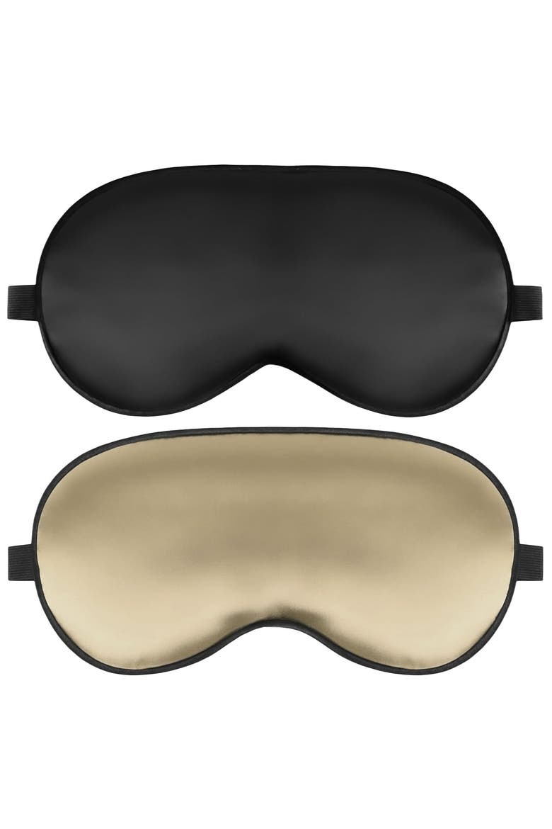 2 Pcs Silk Elastic Band Sleep Eye Mask Set, Main, color, Black/Beige