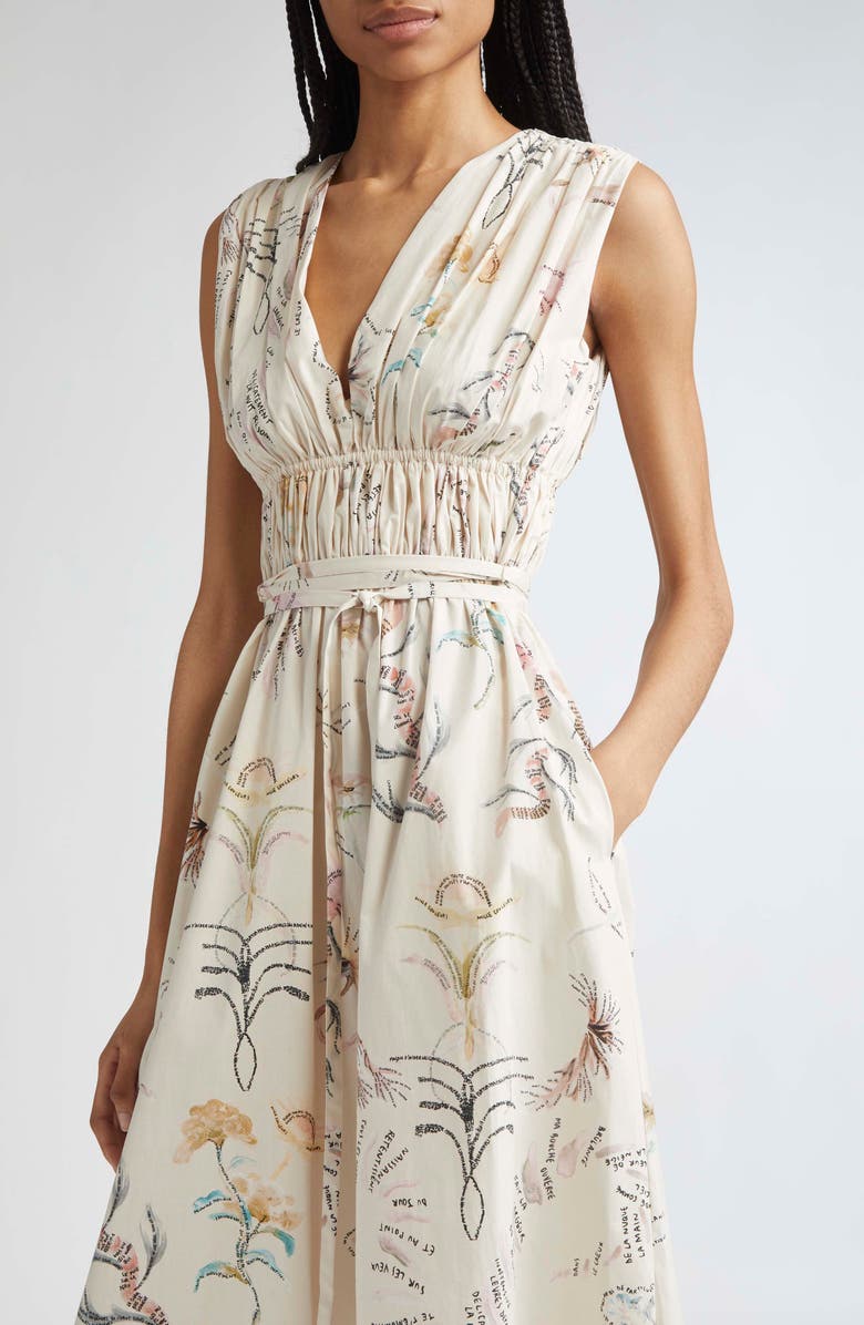 Altuzarra Fie Figurative Tattoo Print Midi Dress, Alternate, color, Ivory Tattoo Allover