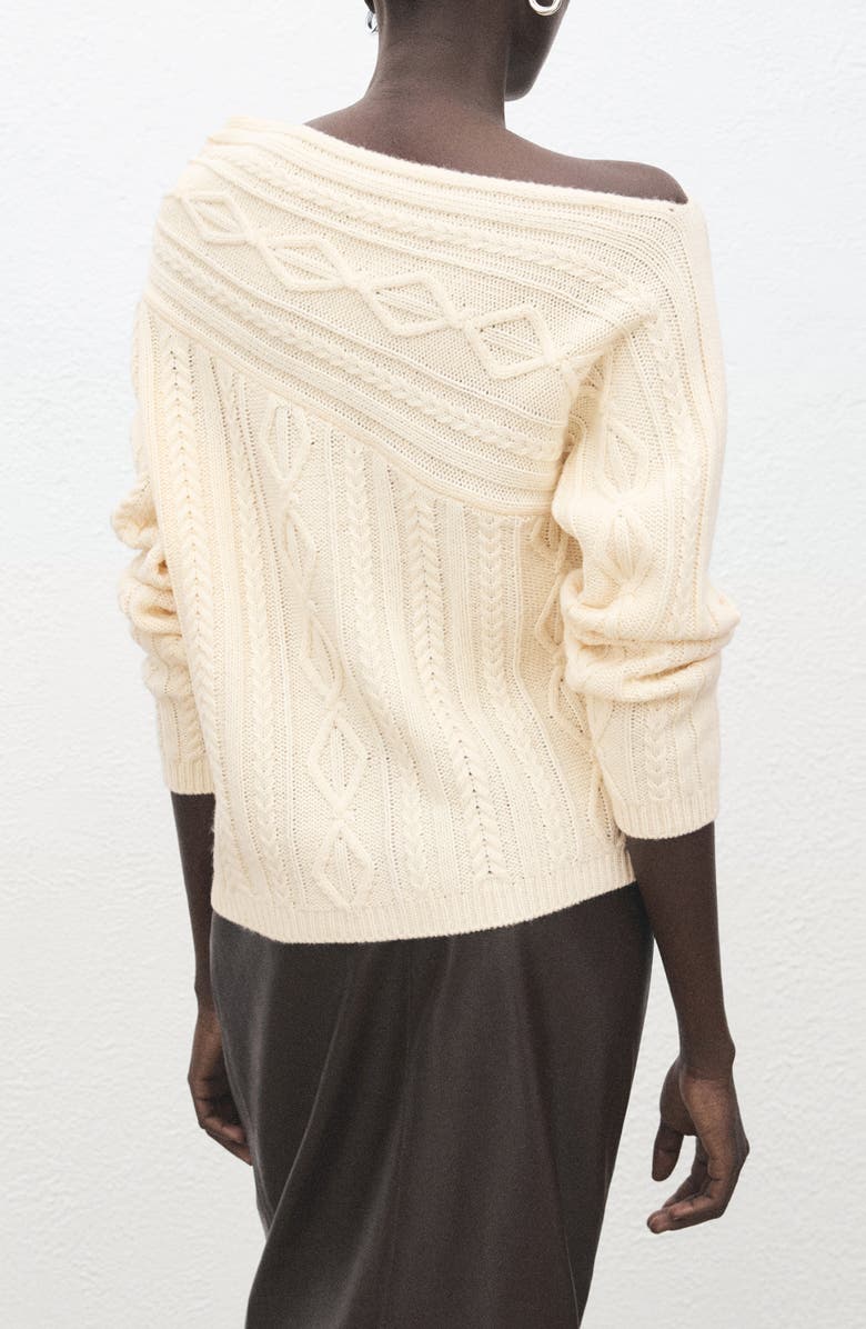 MANGO Wolf One-Shoulder Sweater, Alternate, color, Ecru