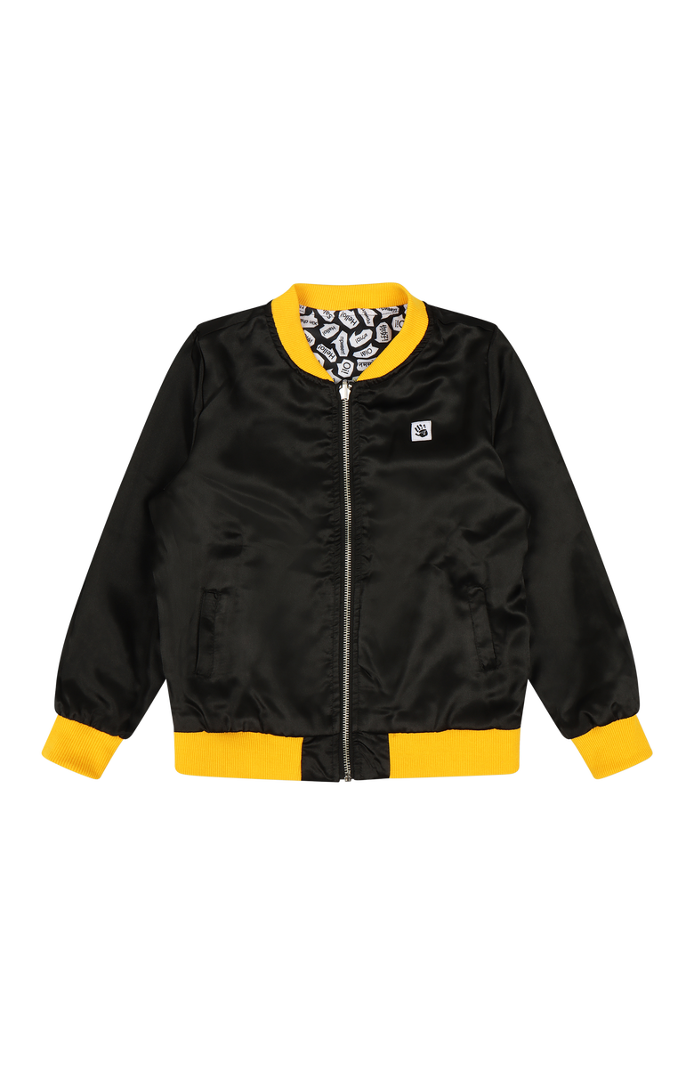 Mixed Up Clothing Girls Reversible Zip up Lightweight Bomber Jacket, Alternate, color, Black/Yellow/Hello