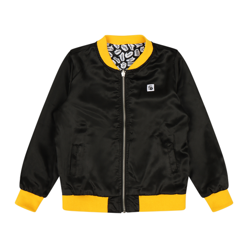 Mixed Up Clothing Girls Reversible Zip Up Lightweight Bomber Jacket In Black/yellow/hello