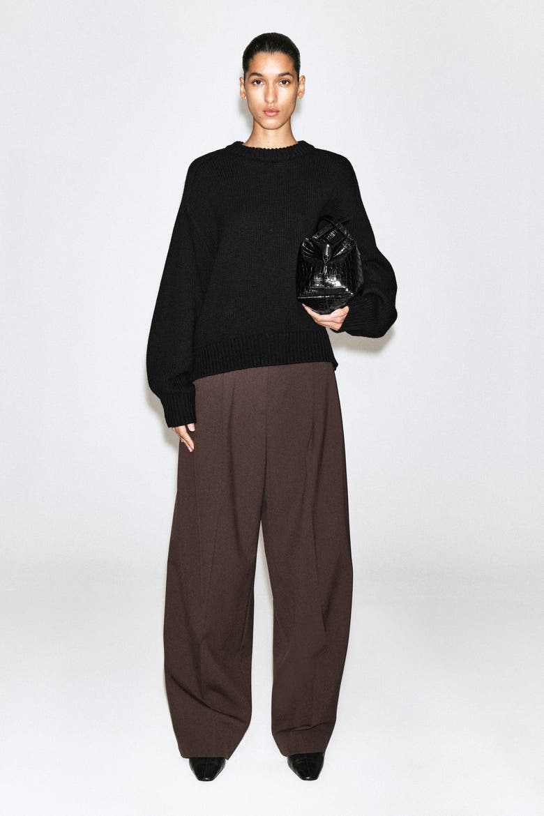 Relaxed Twill Wide-leg Pants, Main, color, DARK BROWN