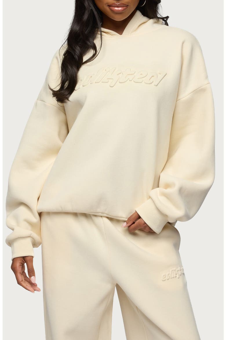 Totally Edikted Embossed Hoodie, Main, color, CREAM