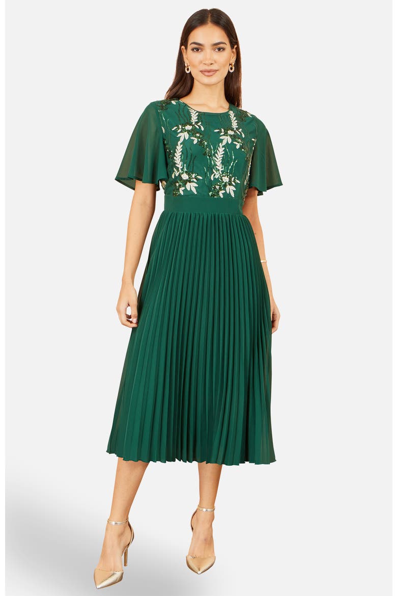 Sequin Embroidered Pleated Midi Dress, Main, color, Green