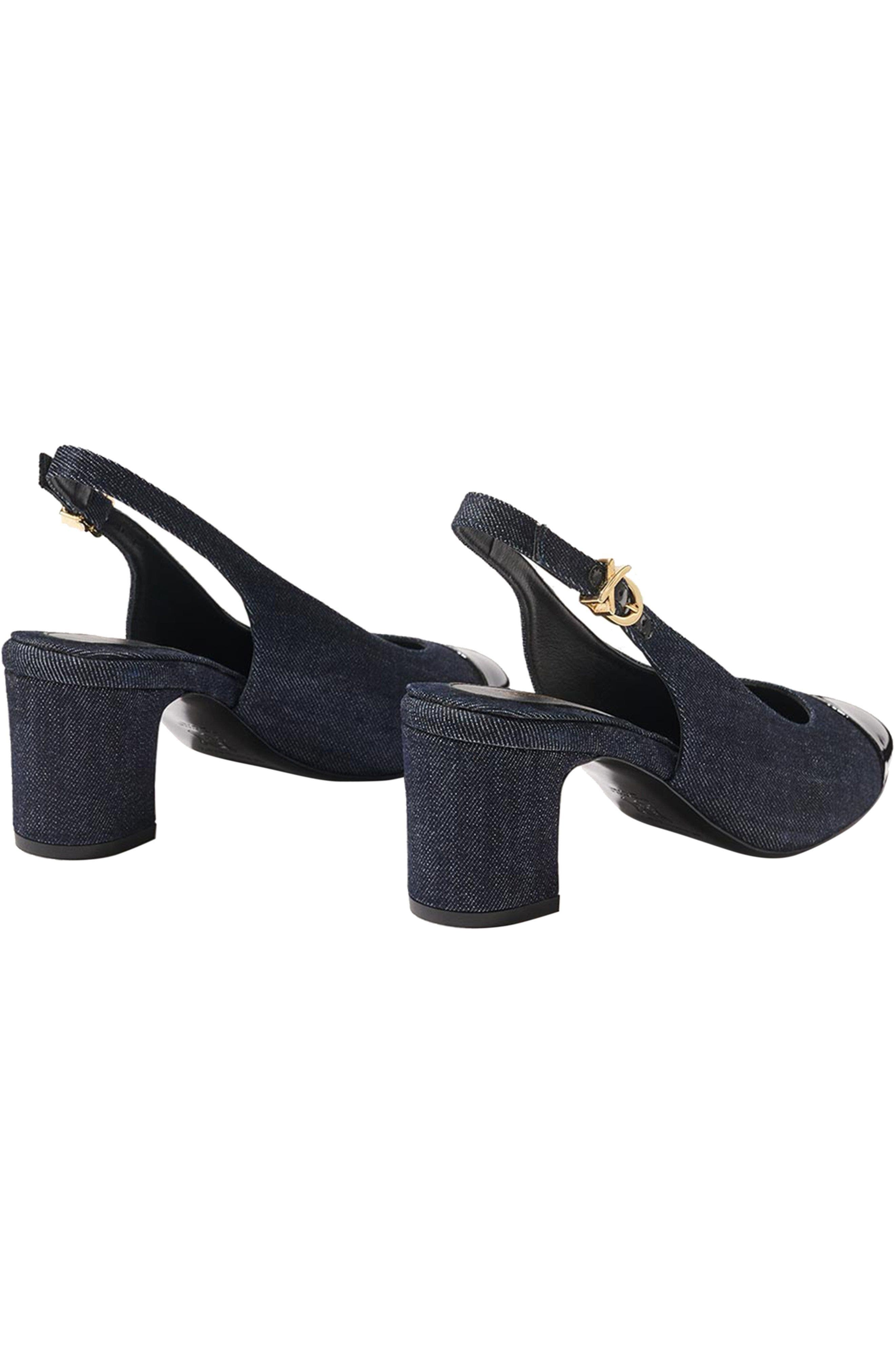 The Cap-Toe Cluny Slingback Pumps, Alternate, color, Indigo Denim and Patent