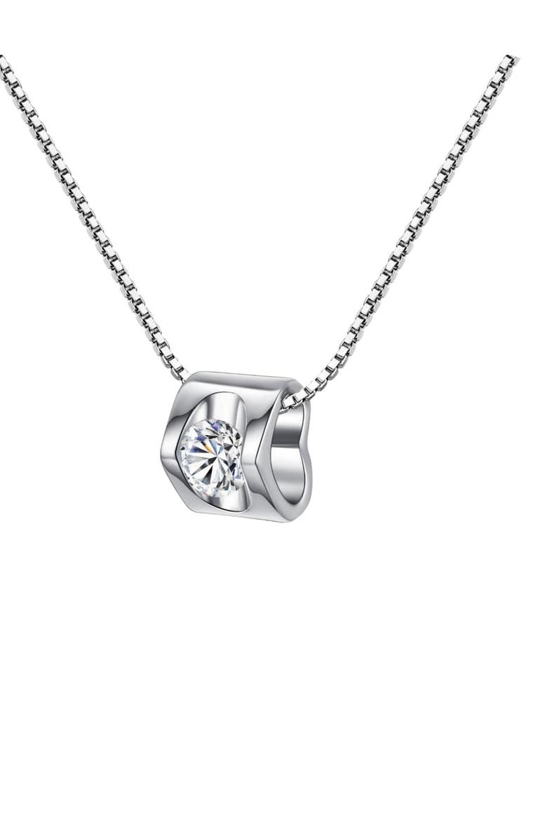 Hollywood Sensation White Gold Cubic Zirconia Heart Pendant Necklace, Main, color, Silver