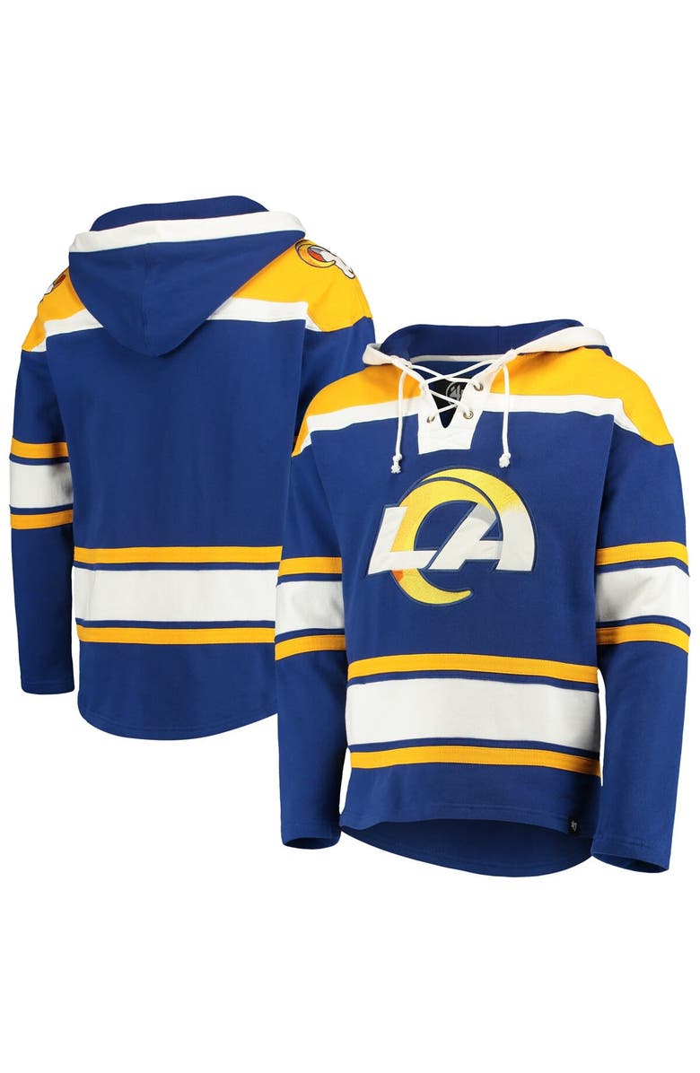 '47 Men's '47 Royal Los Angeles Rams Lacer V-Neck Pullover Hoodie, Main, color, 