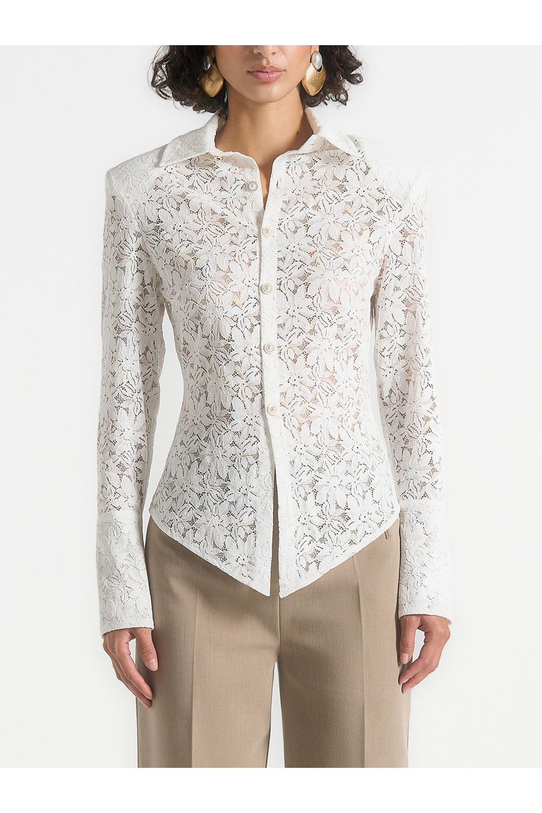 Sila Wide Shoulder Lace Angled Shirt, Alternate, color, White